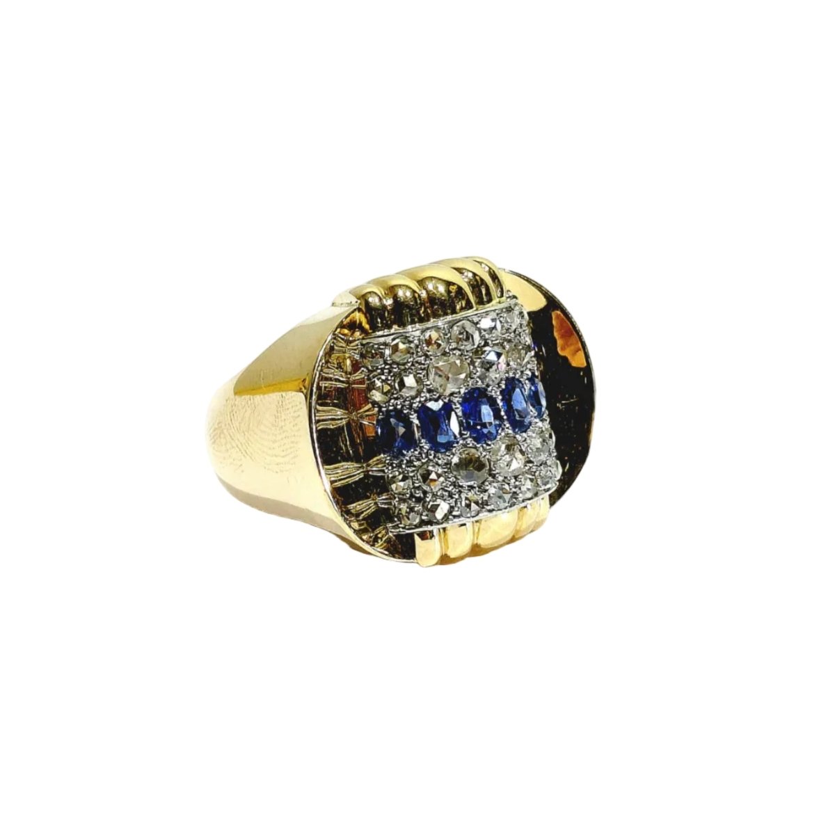 Bague Tank en or jaune, saphirs et diamants - Castafiore