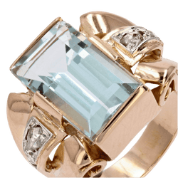 Bague Tank en or rose, aigue - marine et diamants - Castafiore