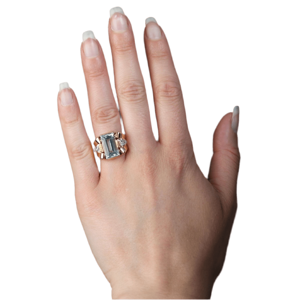 Bague Tank en or rose, aigue - marine et diamants - Castafiore