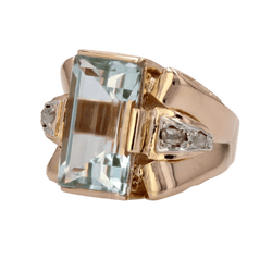 Bague Tank en or rose, aigue - marine et diamants - Castafiore