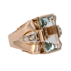 Bague Tank en or rose, aigue - marine et diamants - Castafiore