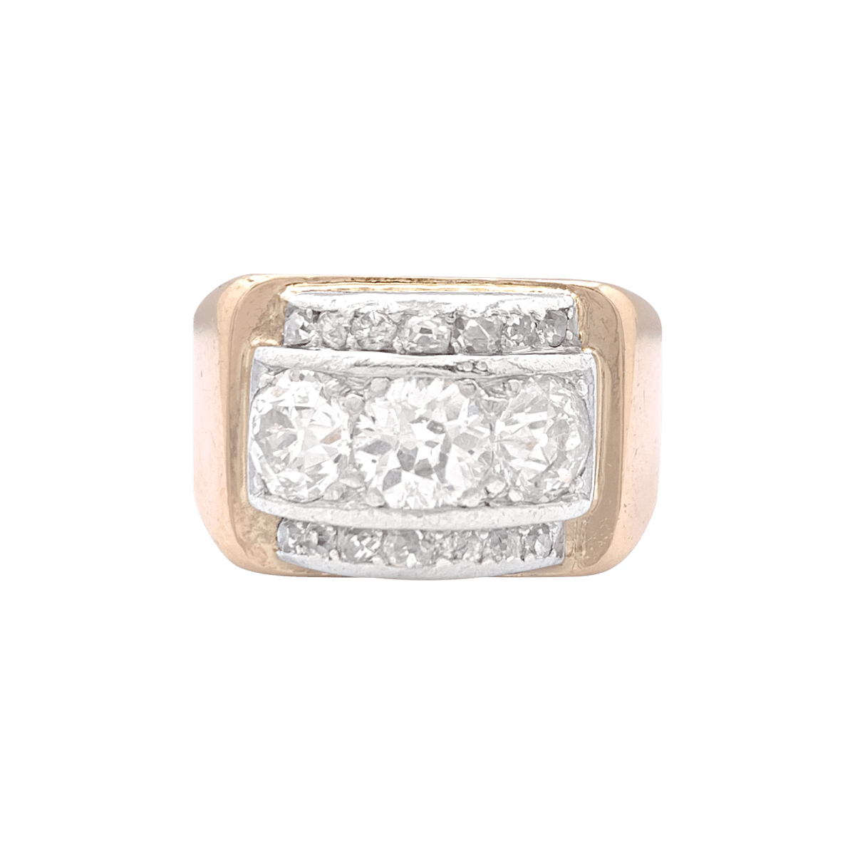 Bague tank en or rose, blanc et diamants. - Castafiore