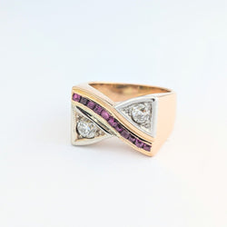 Bague Tank en or rose diamants et rubis - Castafiore