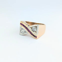 Bague Tank en or rose diamants et rubis - Castafiore