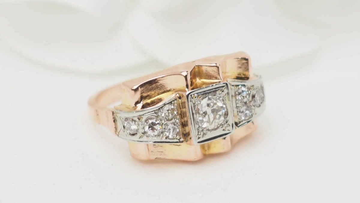 Bague Tank En Or Rose Et Blanc, Diamants - Castafiore