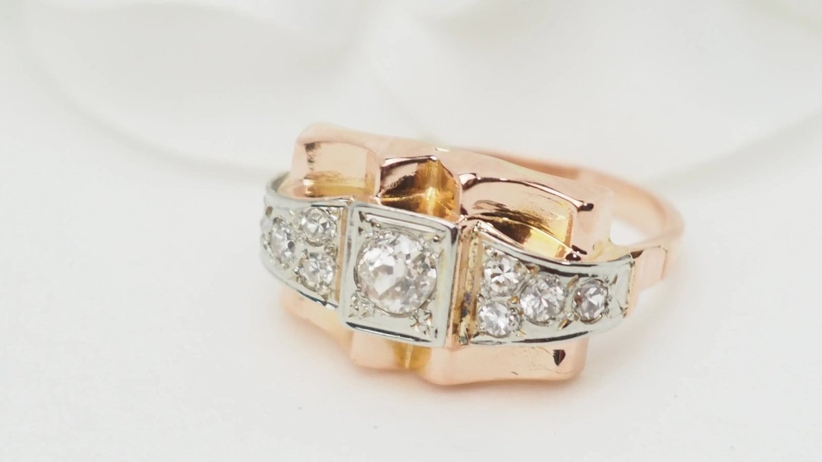 Bague Tank En Or Rose Et Blanc, Diamants - Castafiore