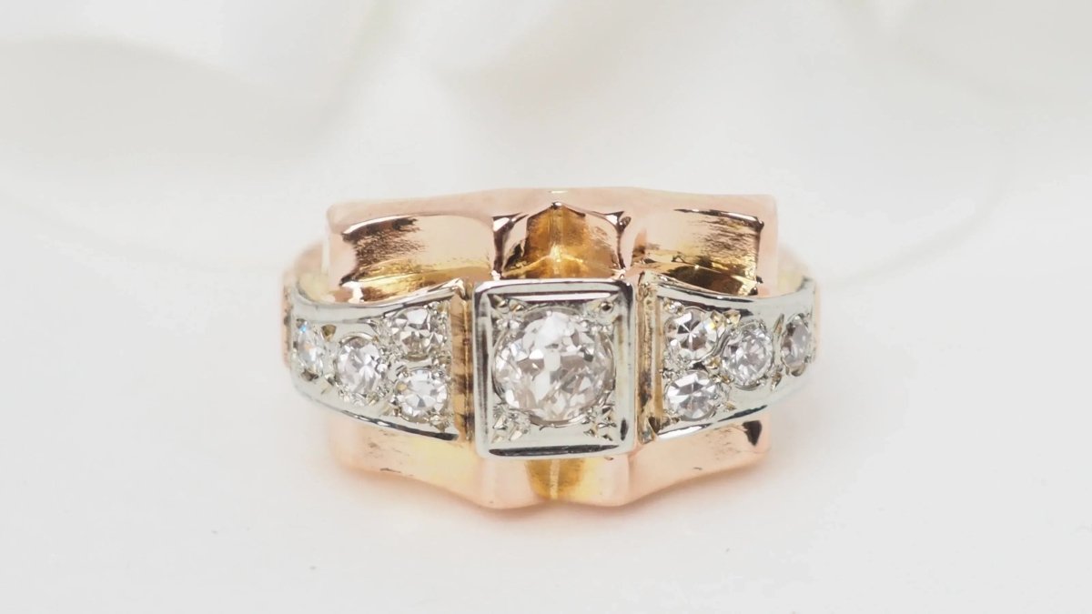 Bague Tank En Or Rose Et Blanc, Diamants - Castafiore