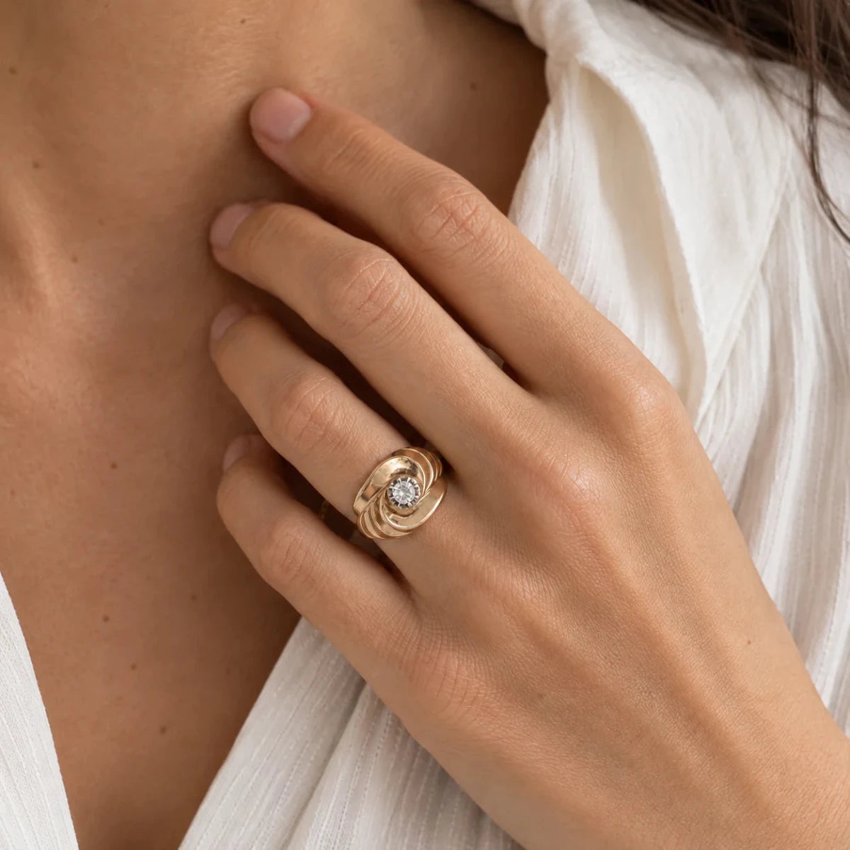 Bague Tank en or rose et diamant - Castafiore