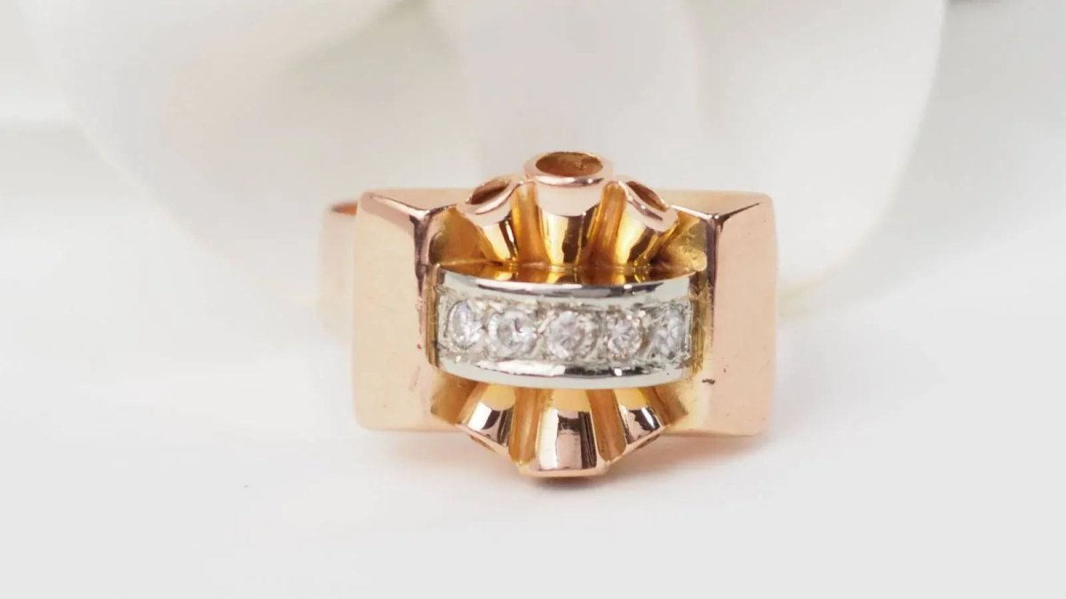 Bague Tank en or rose et diamants - Castafiore