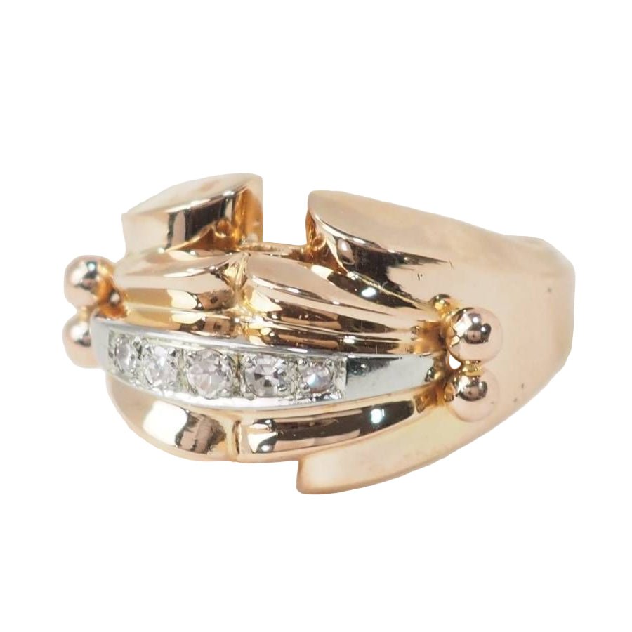 Bague Tank en or rose et diamants - Castafiore