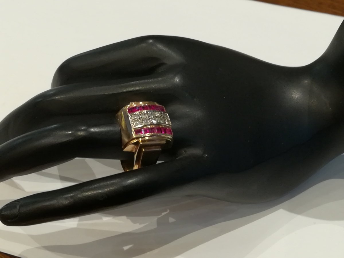 Bague Tank en or rose et diamants - Castafiore