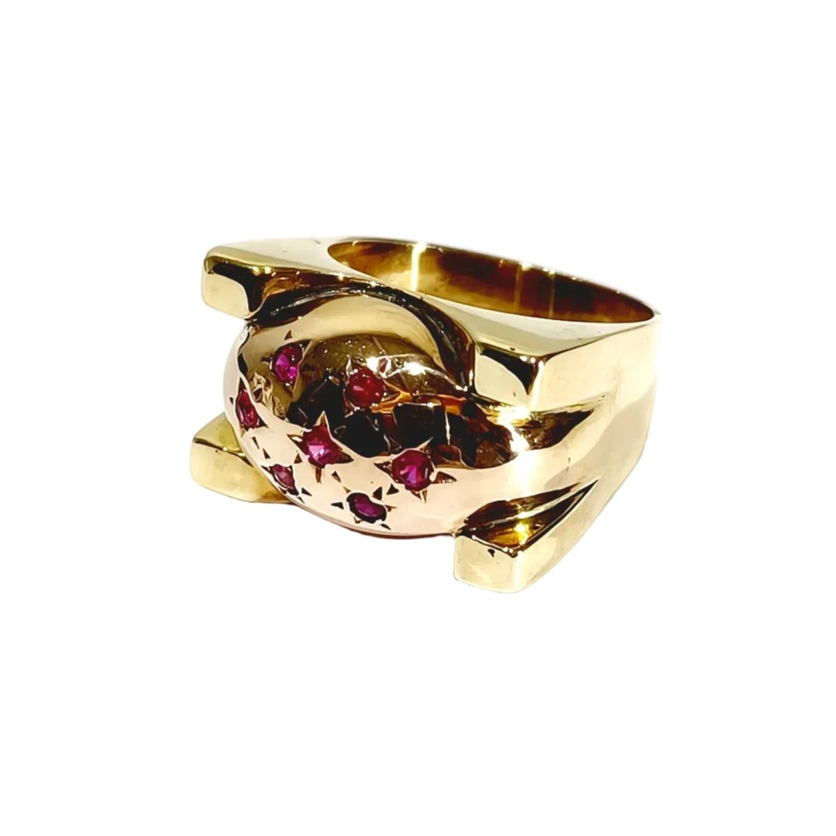 Bague Tank en or rose et rubis - Castafiore