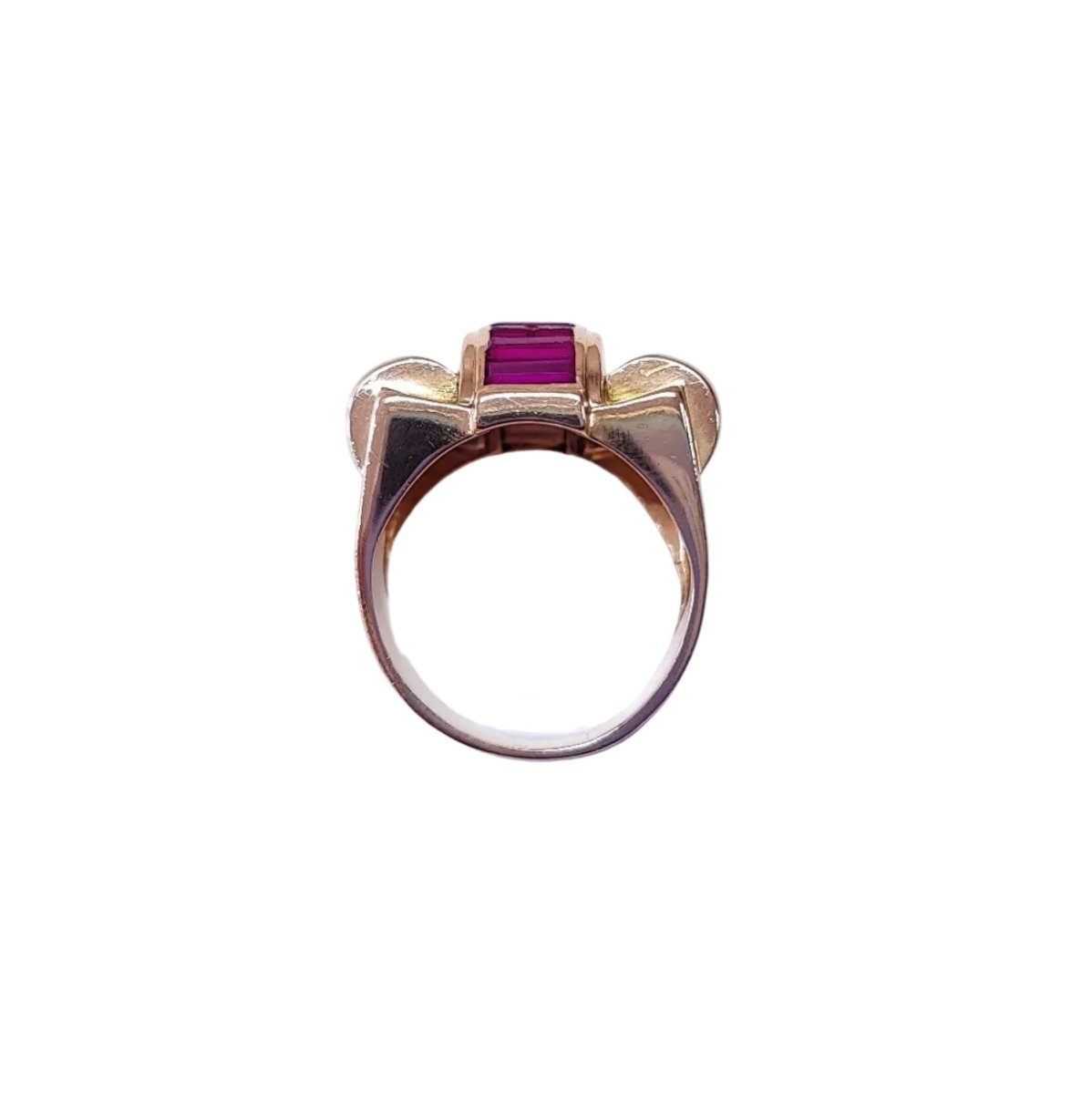 Bague Tank en or rose et rubis - Castafiore