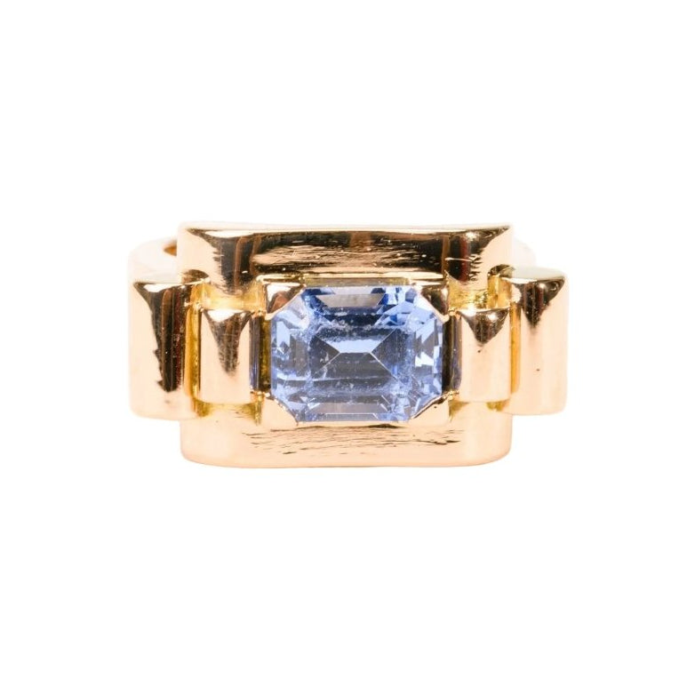 Bague Tank en or rose et spinelle bleu - Castafiore
