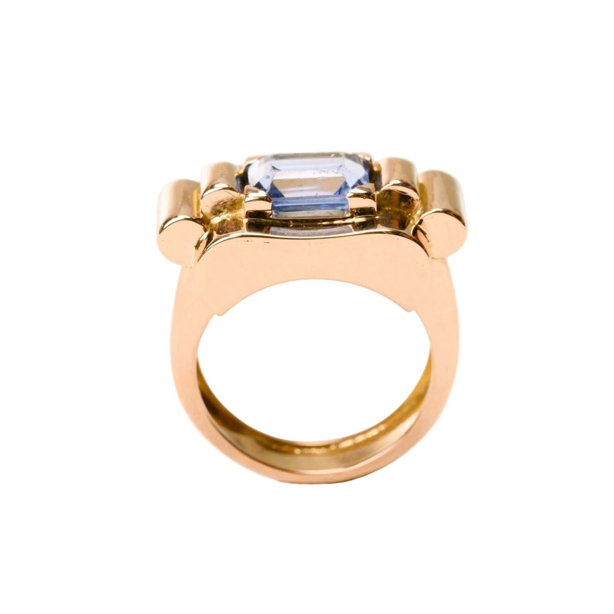 Bague Tank en or rose et spinelle bleu - Castafiore