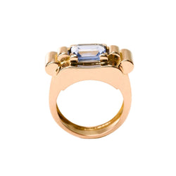 Bague Tank en or rose et spinelle bleu - Castafiore