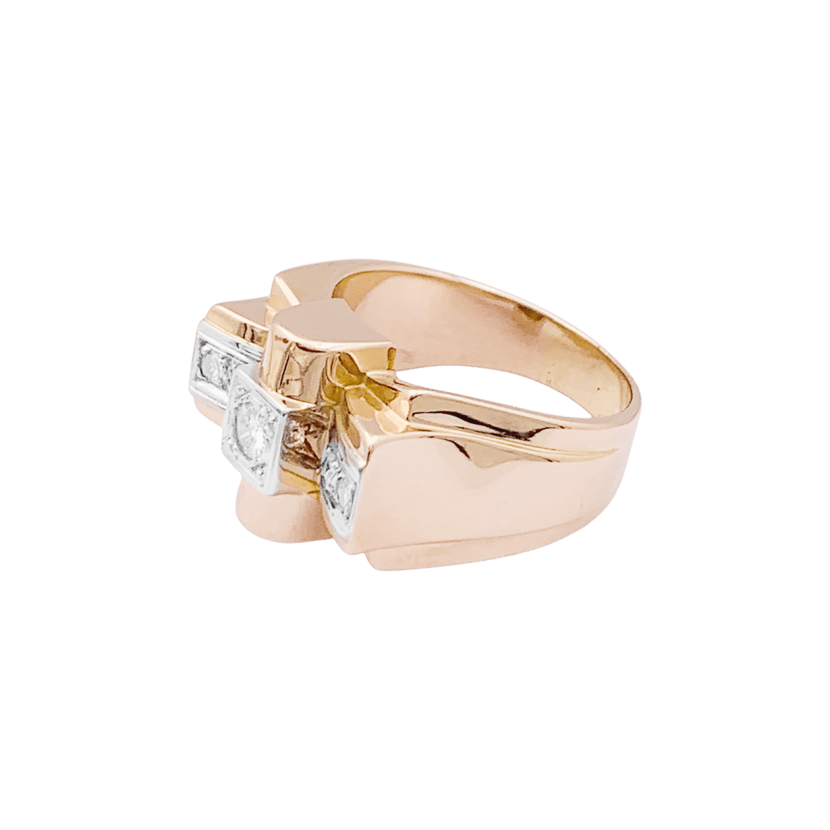 Bague Tank en or rose, or blanc et diamants - Castafiore