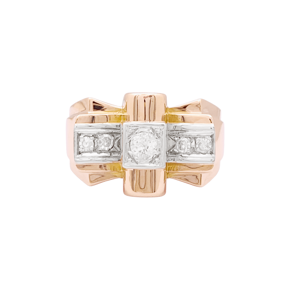 Bague Tank en or rose, or blanc et diamants - Castafiore