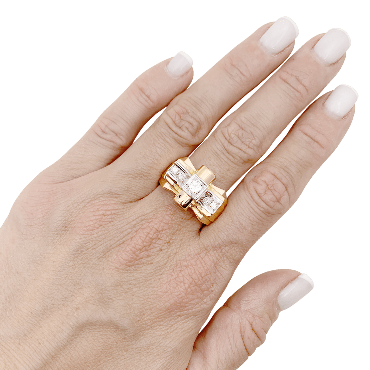 Bague Tank en or rose, or blanc et diamants - Castafiore