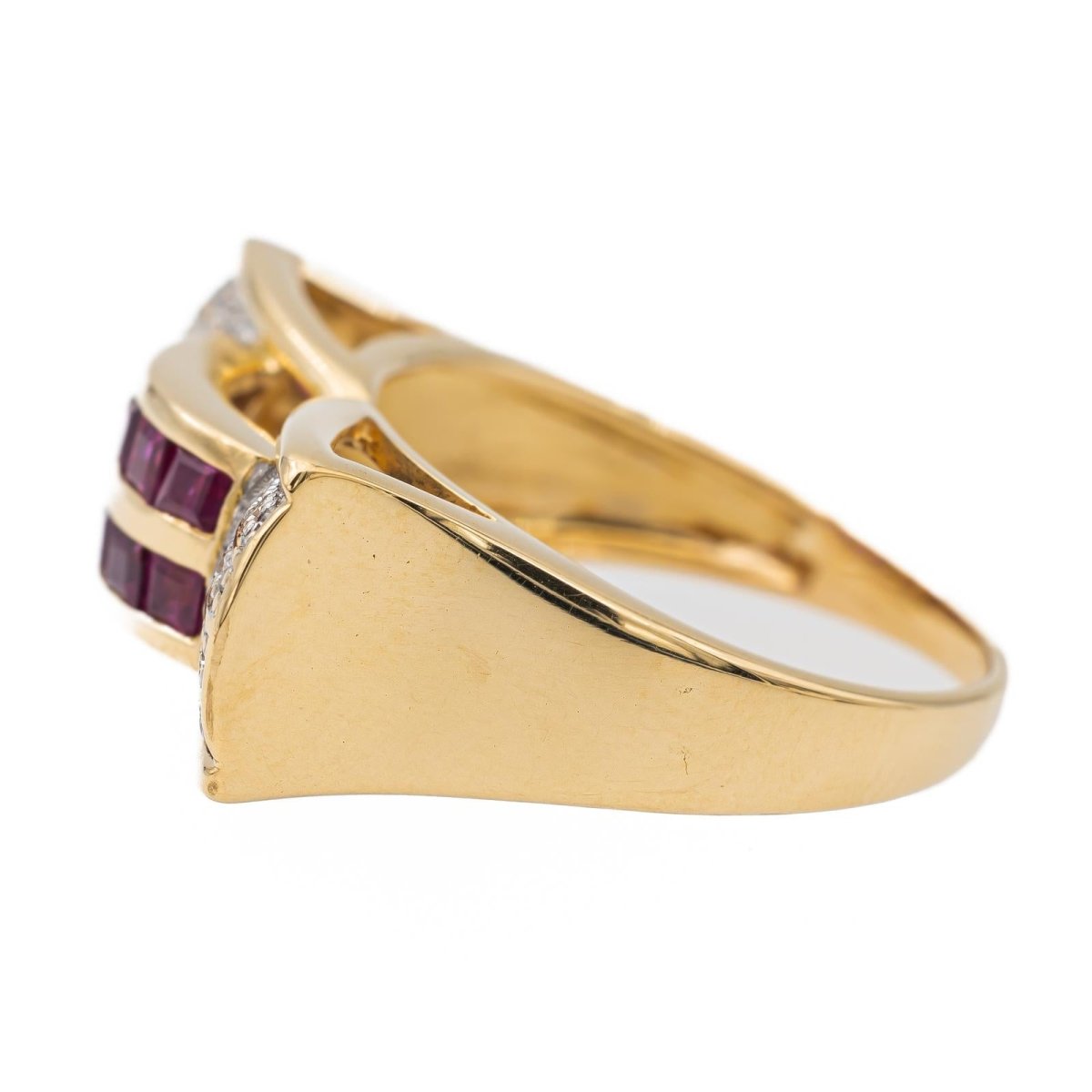 Bague Tank en or rose, or jaune, rubis et diamants - Castafiore