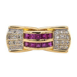 Bague Tank en or rose, or jaune, rubis et diamants - Castafiore