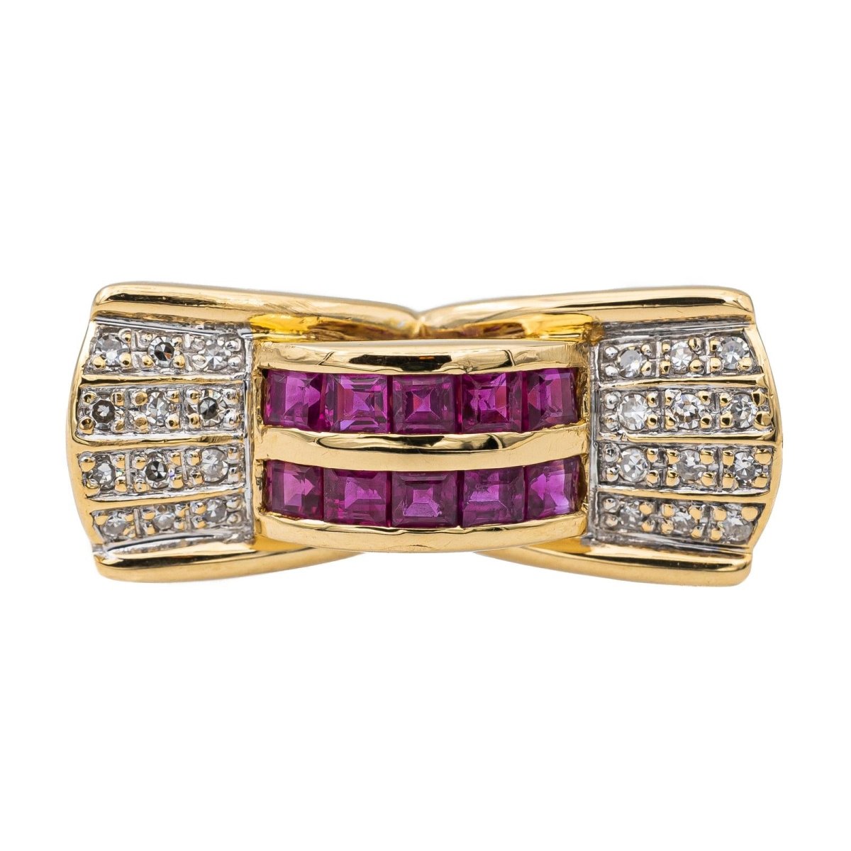 Bague Tank en or rose, or jaune, rubis et diamants - Castafiore
