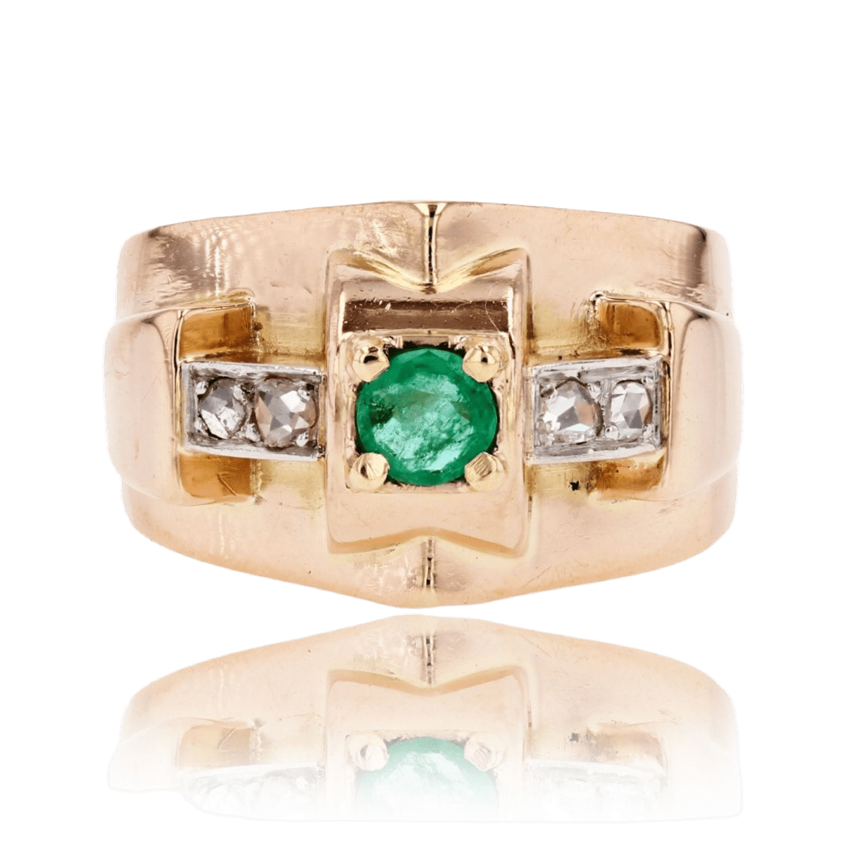 Bague Tank en or rose, platine, émeraude et diamants - Castafiore