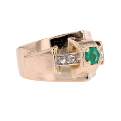 Bague Tank en or rose, platine, émeraude et diamants - Castafiore