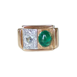 Bague Tank en or rose, platine, émeraude et diamants - Castafiore