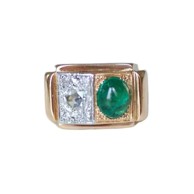 Bague Tank en or rose, platine, émeraude et diamants - Castafiore