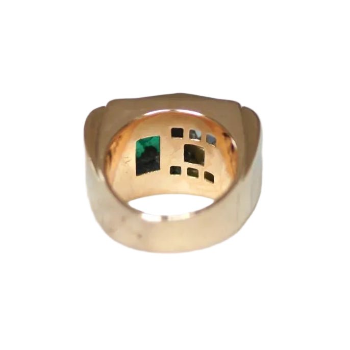 Bague Tank en or rose, platine, émeraude et diamants - Castafiore