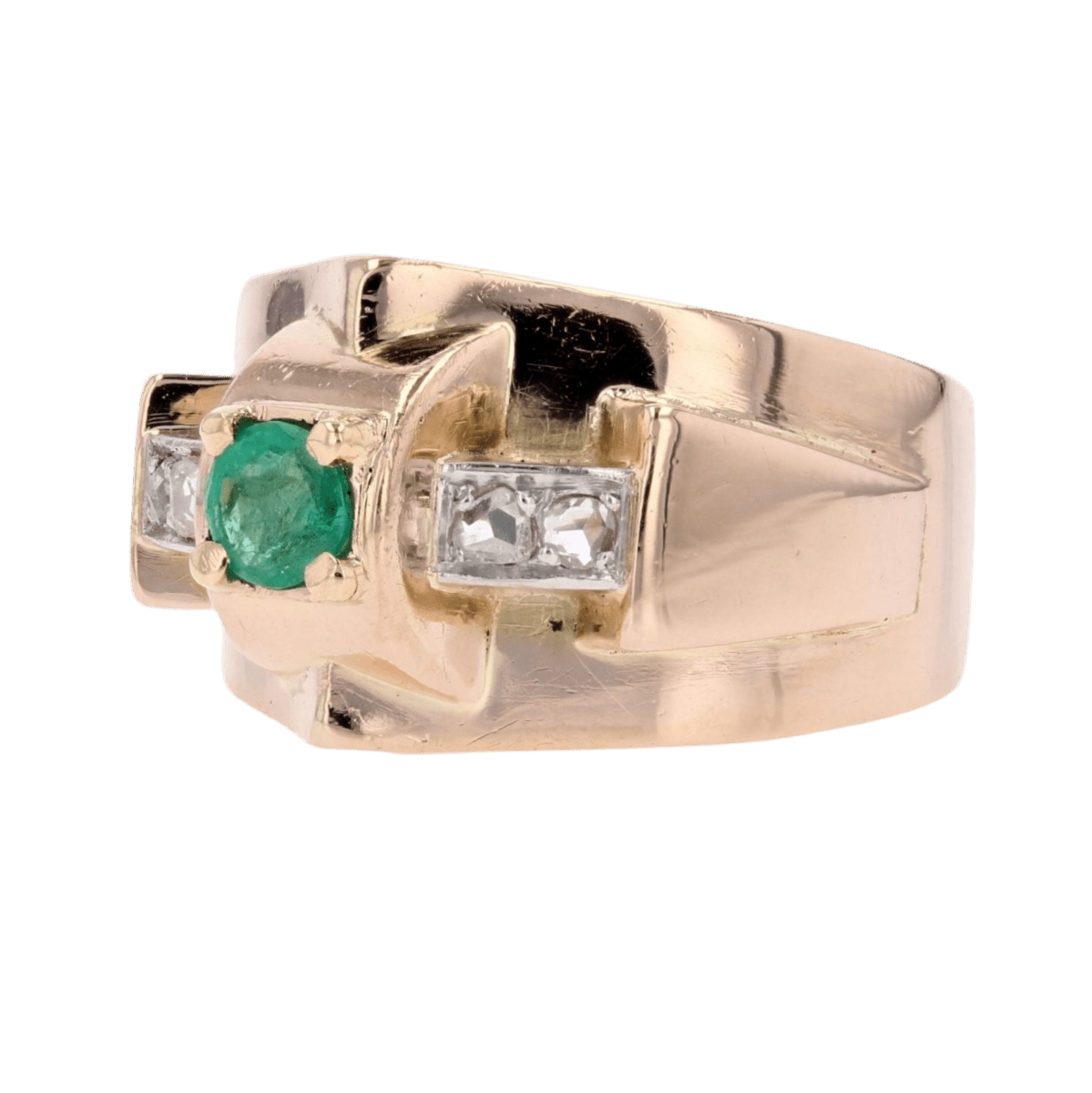 Bague Tank en or rose, platine, émeraude et diamants - Castafiore