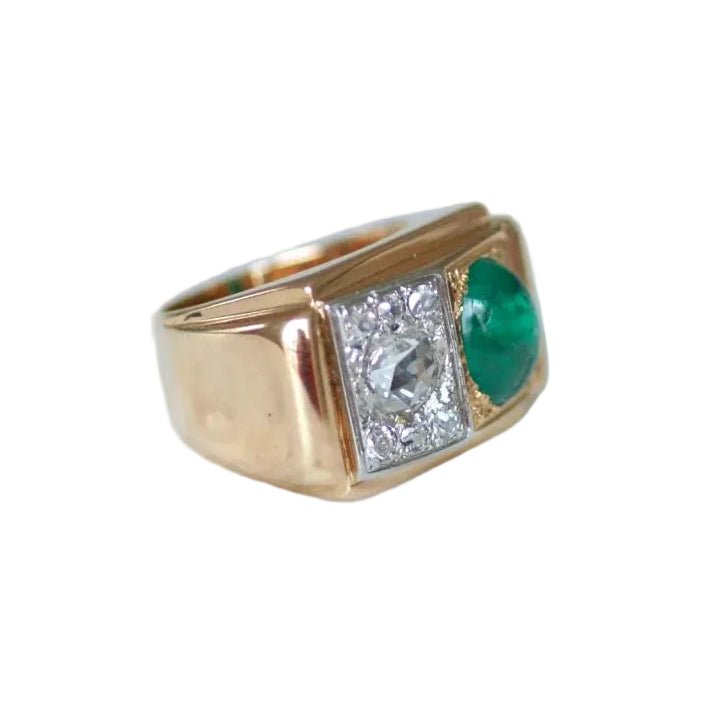 Bague Tank en or rose, platine, émeraude et diamants - Castafiore
