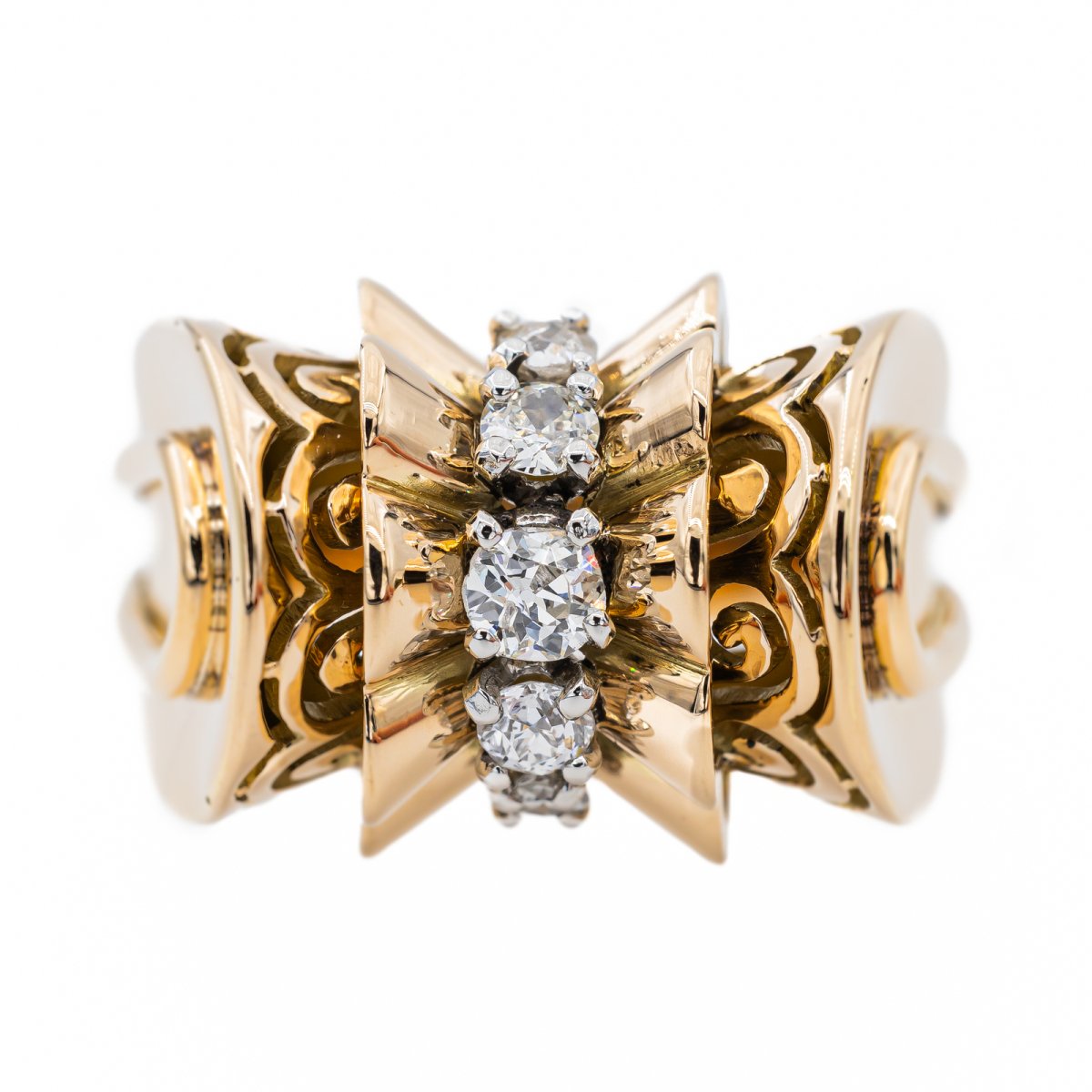 Bague Tank en or rose, platine et diamant - Castafiore