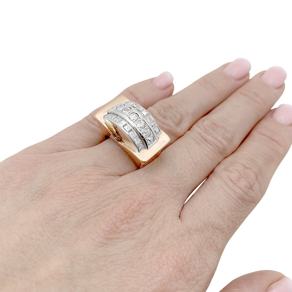 Bague "Tank" en or rose, platine et diamant - Castafiore