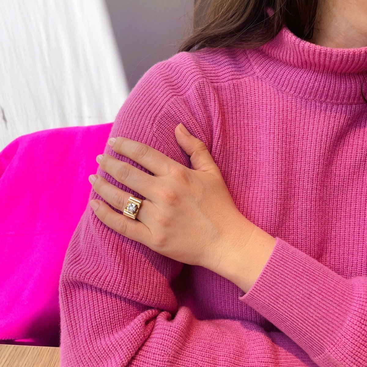 Bague Tank en or rose, platine et diamant - Castafiore