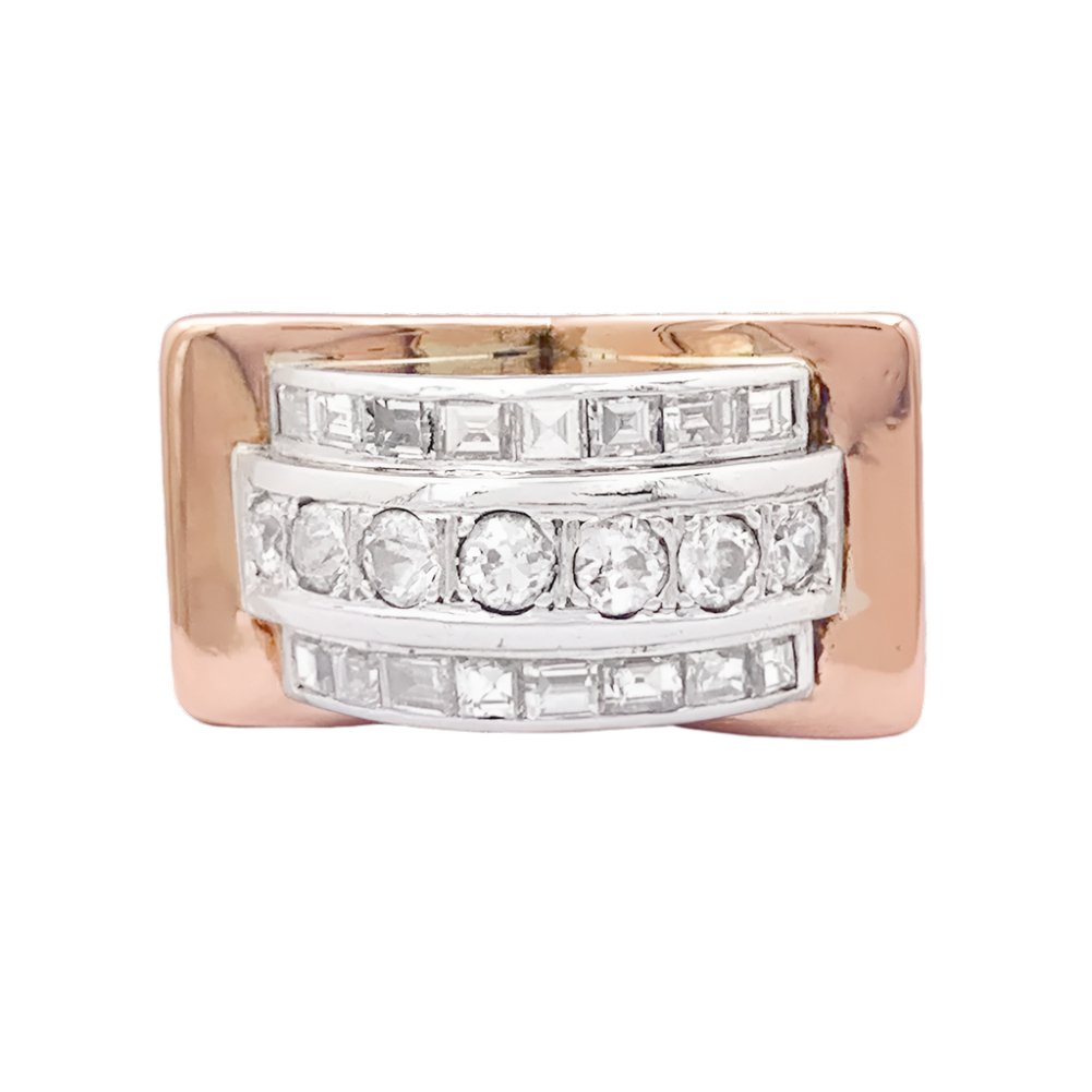 Bague "Tank" en or rose, platine et diamant - Castafiore