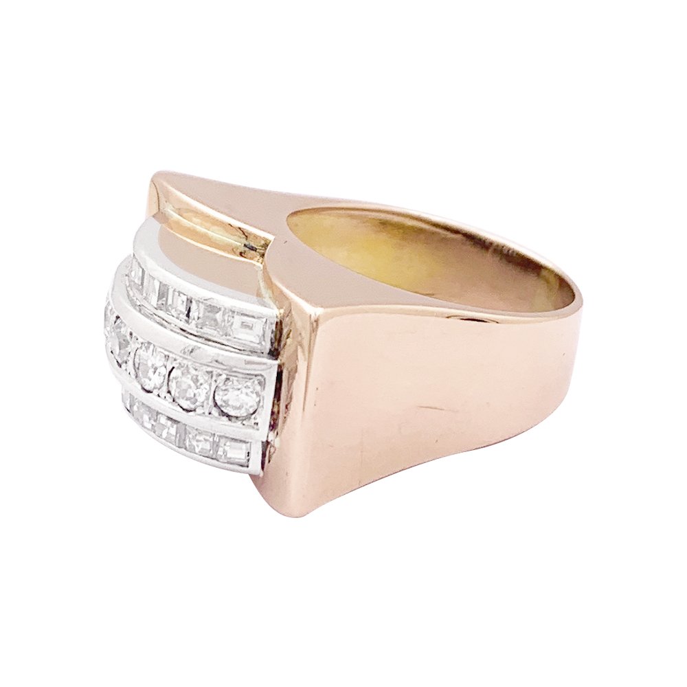 Bague "Tank" en or rose, platine et diamant - Castafiore