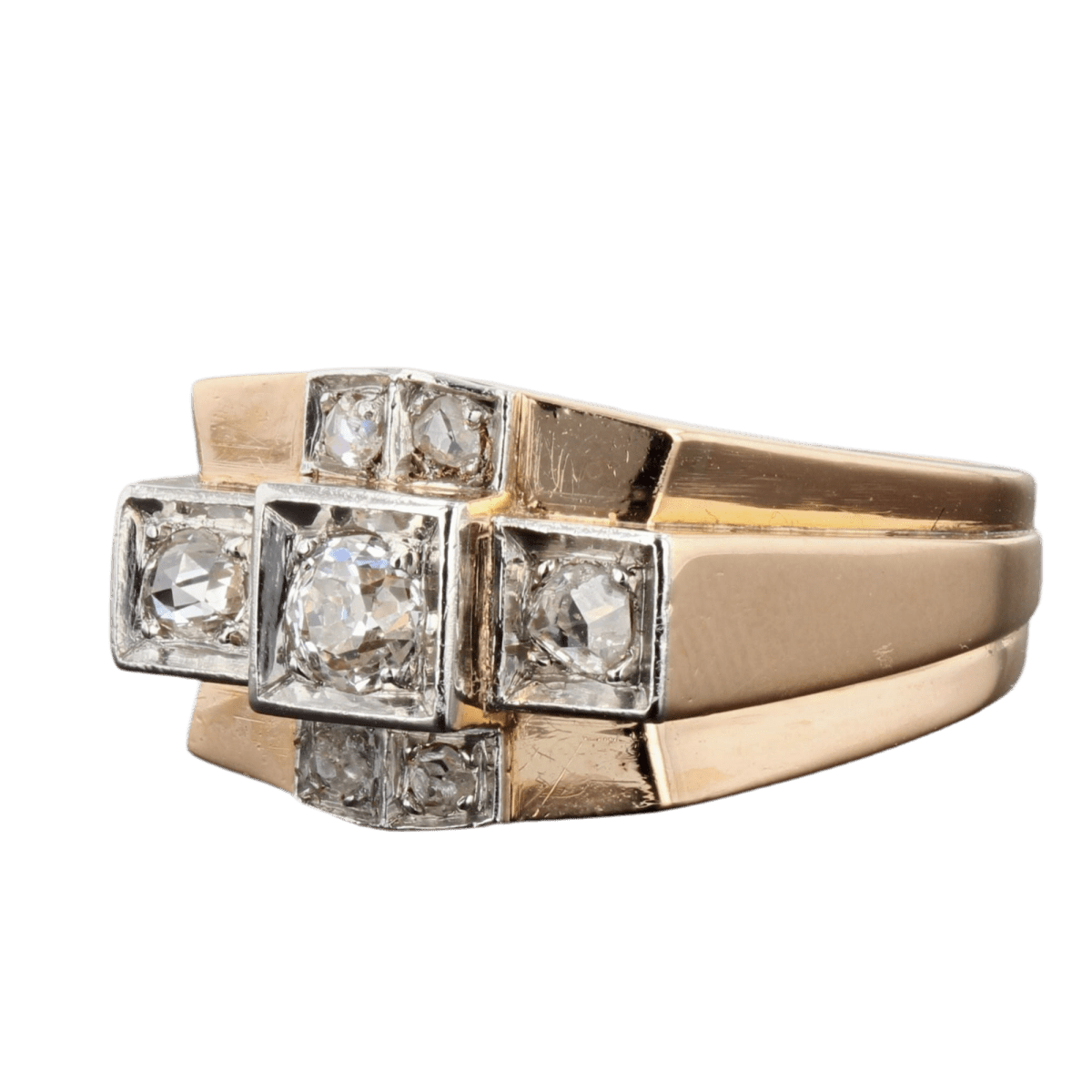 Bague Tank en or rose, platine et diamants - Castafiore