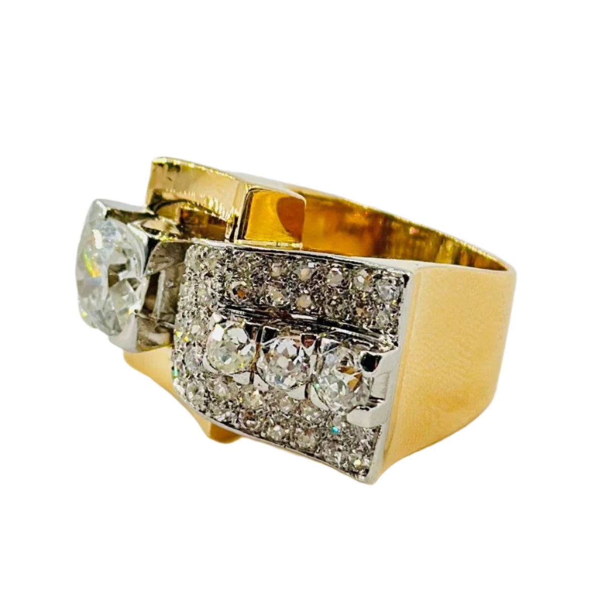 Bague tank en or rose platine et diamants