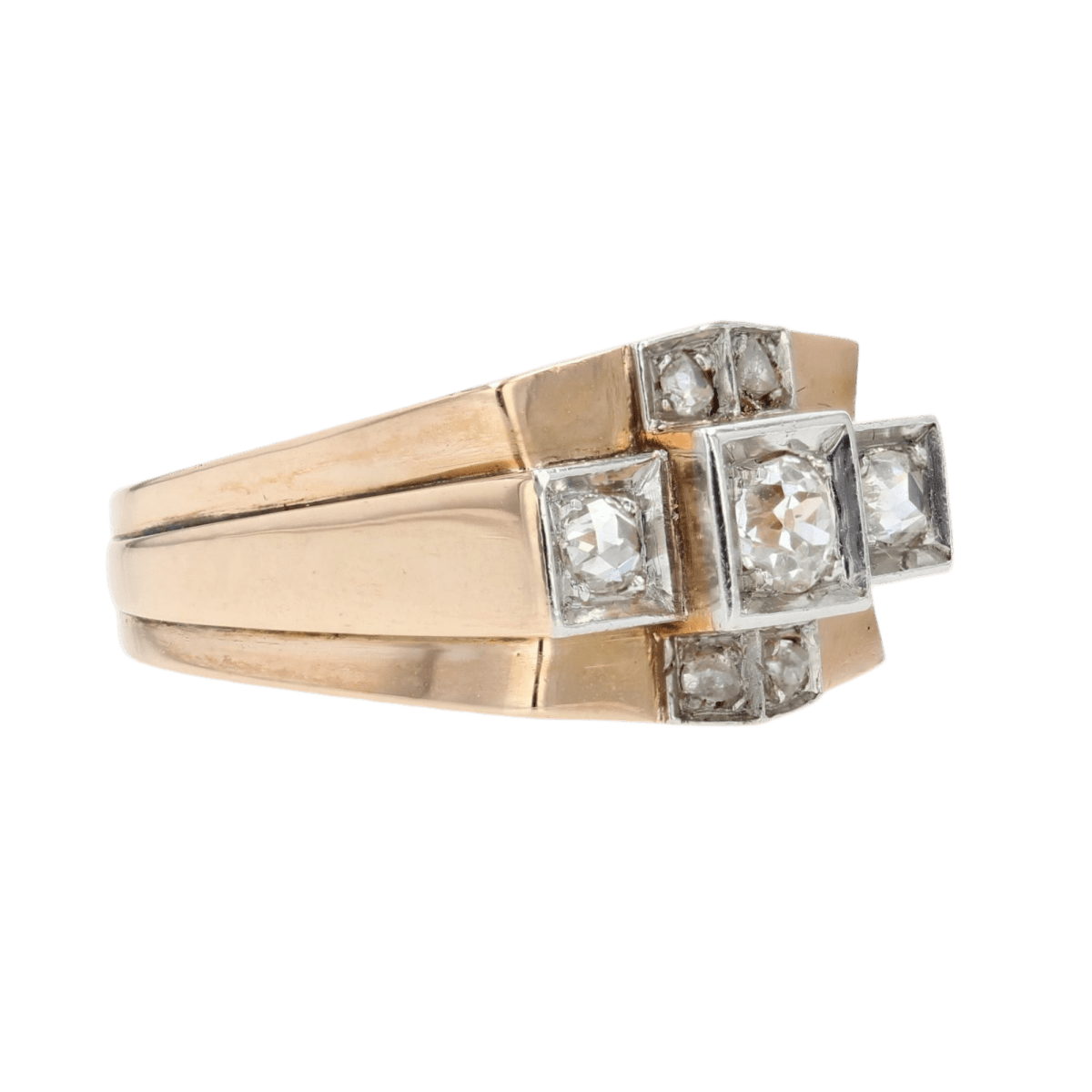 Bague Tank en or rose, platine et diamants - Castafiore