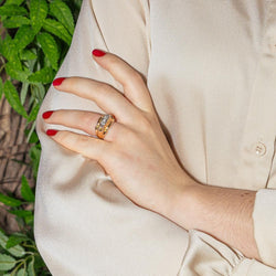 Bague Tank en or rose, platine et diamants - Castafiore