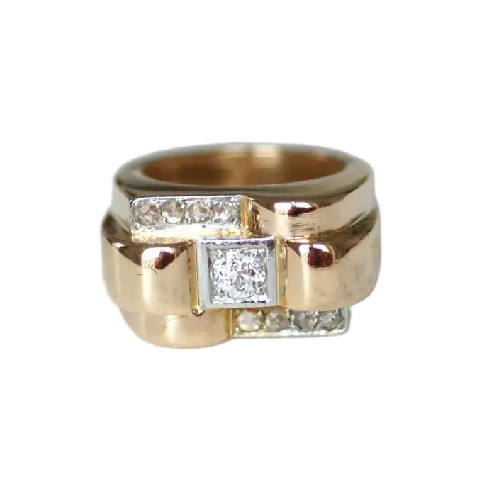Bague Tank en or rose, platine et diamants - Castafiore