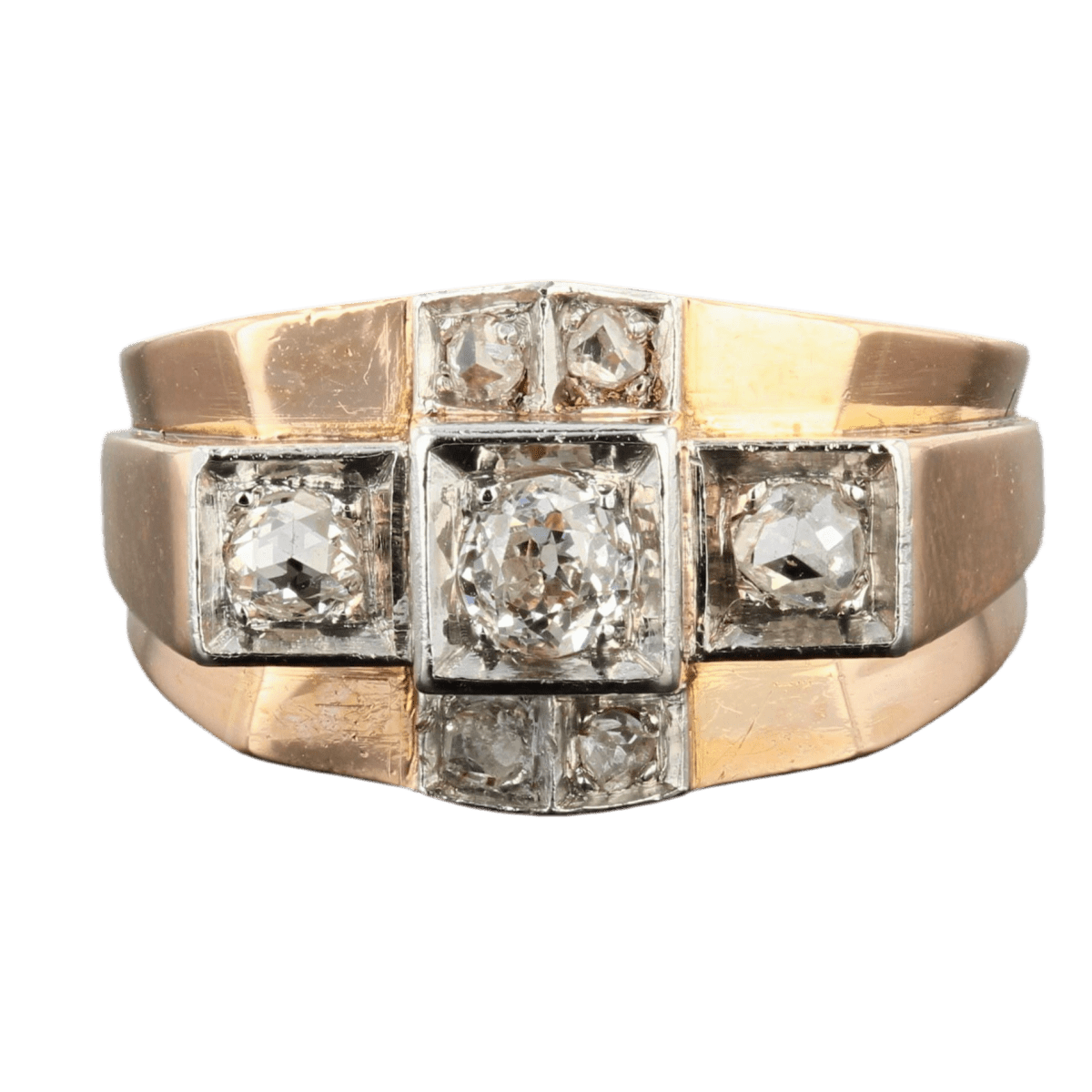 Bague Tank en or rose, platine et diamants - Castafiore