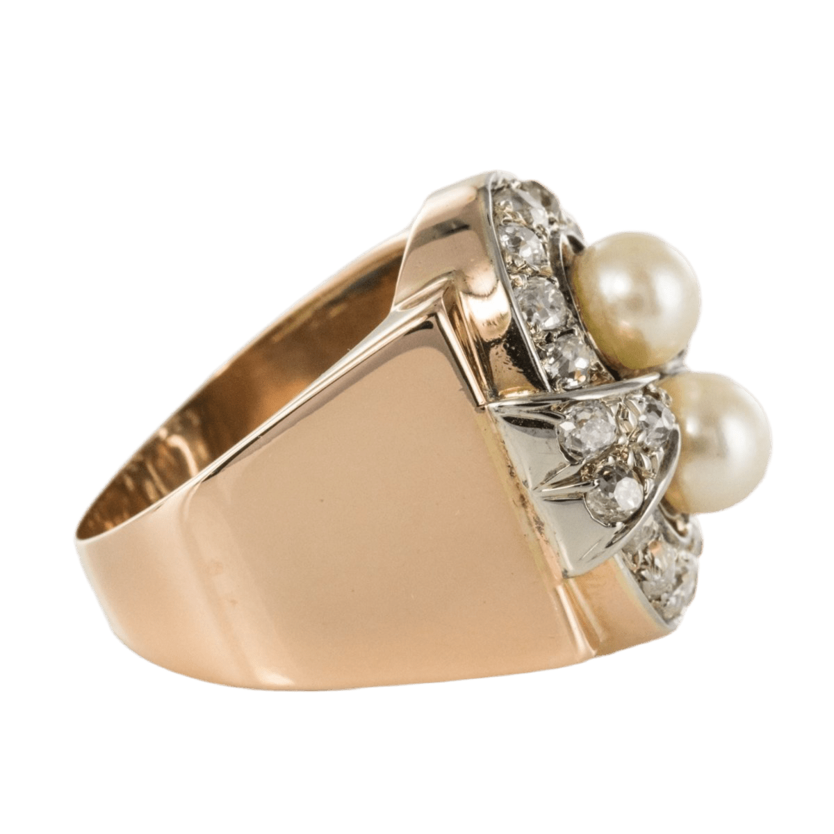 Bague Tank en or rose, platine, perles et diamants - Castafiore