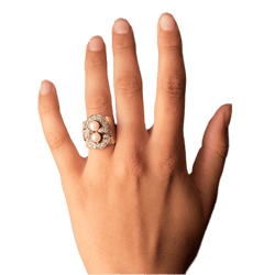 Bague Tank en or rose, platine, perles et diamants - Castafiore