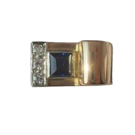 Bague Tank en or rose, platine, saphir, et diamants - Castafiore