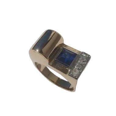 Bague Tank en or rose, platine, saphir, et diamants - Castafiore