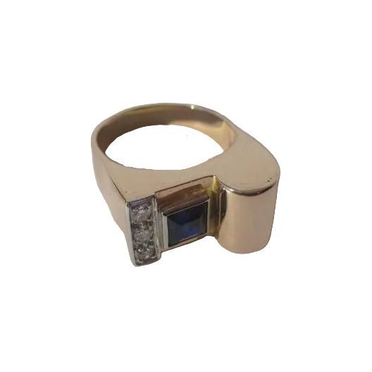 Bague Tank en or rose, platine, saphir, et diamants - Castafiore