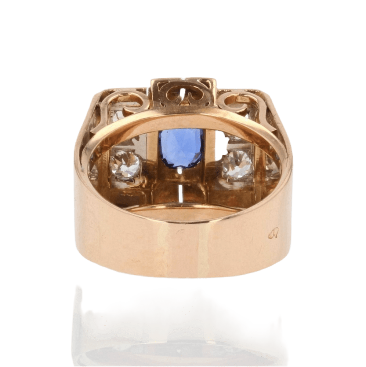 Bague Tank en or rose, platine, saphir et diamants - Castafiore